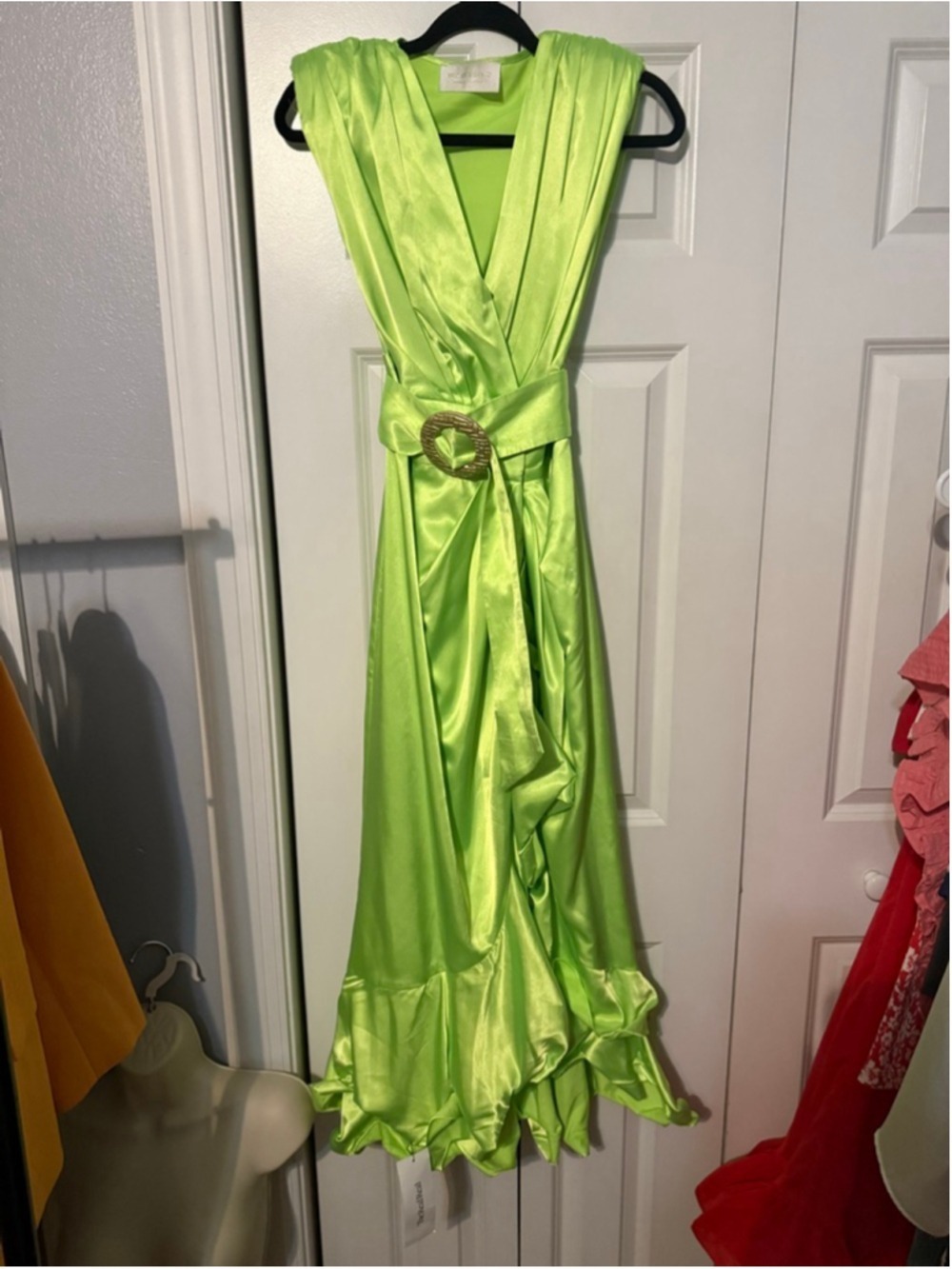 Women's Bronx and Banco Lime Green High-Low Ruffle Maxi Dress - Picture 6 of 11